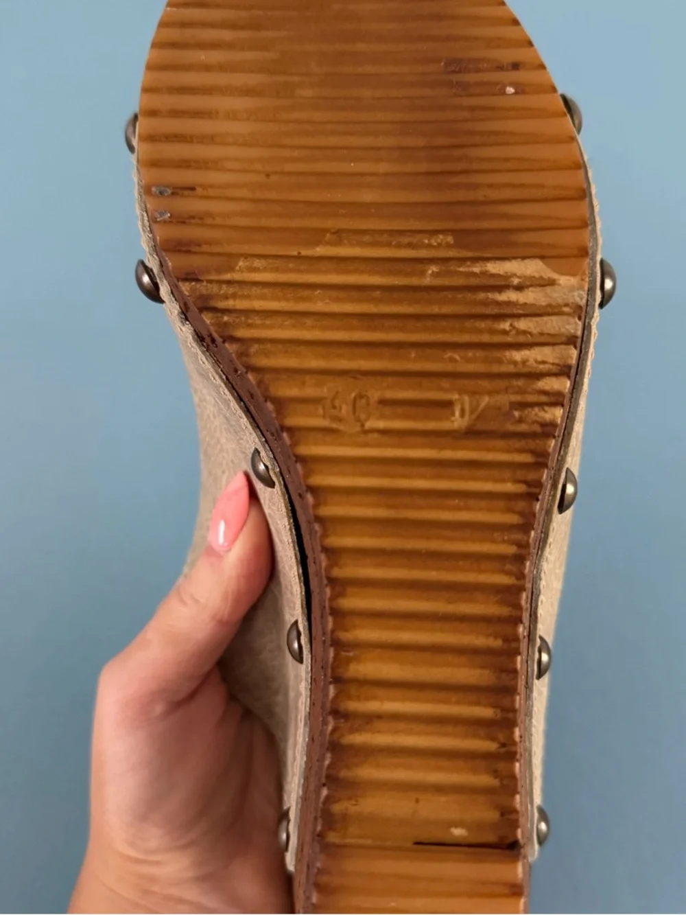 Sbicca Genesis Woven Leather Studded Taupe Boho Platform‎ Wedge Sandals